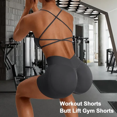 Vista 6 de Adisputent Pantalones cortos de gimnasio para mujer con levantamiento de glúteos, pantalones cortos de entrenamiento en V cruzado, sin costuras