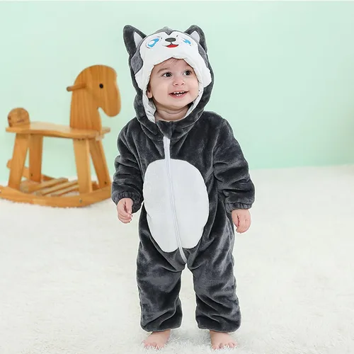 Vista 2 de Babys - Enterizo de vellón de manga larga para bebés y niñas recién nacidas para primavera e invierno gris oscuro 3-4 años