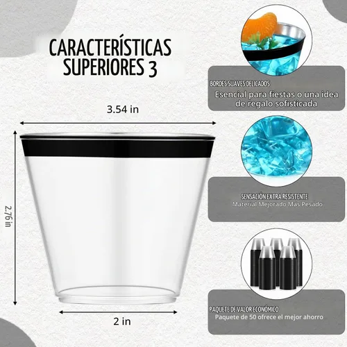 Vista 2 de Norme - Juego de 50 vasos de plástico resistentes con borde negro de 9