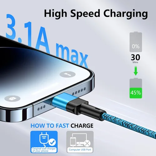 Vista 2 de Cargador USB a iPhone de 6 pies/5 unidades compatible con iPhone 14 13 12 11 Pro Max XR XS X 8 7 6 Plus SE, iPad Pro Air Mini, iPod, cable largo