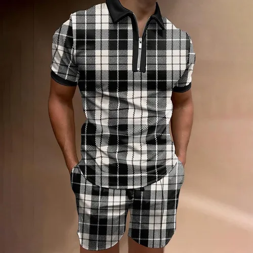 Vista 3 de EELHOE Mens Outfits 2 Piece Regular-Fit Lightweight Graphic Short Sleeve Tees Printed Shorts Breathable Tracksuit