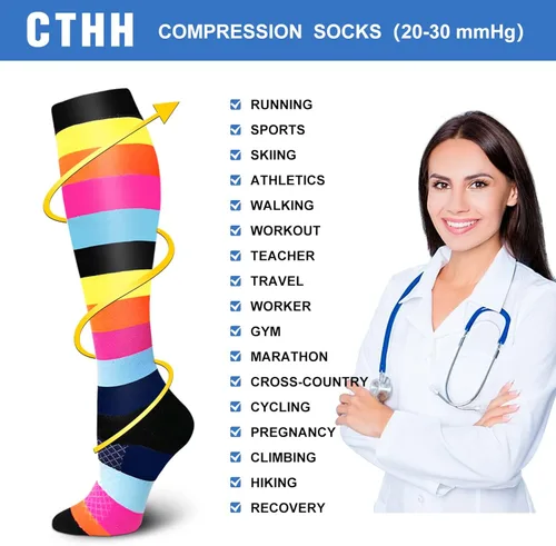 Vista 4 de 57 pares de calcetines de compresión de cobre para mujeres y hombres, circulación de 20-30 mmHg, el mejor apoyo para correr, atletismo, enfermería