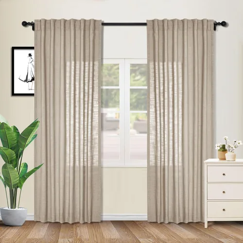Vista 15 de cololeaf Cortinas de lino naturales de 63 pulgadas de largo, cortinas neutras con bolsillo para barra, pestaña trasera, oscurecimiento de la Aqua
