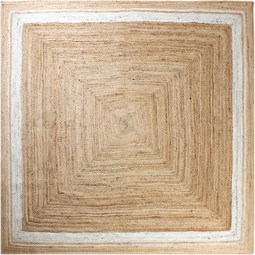 Vista 14 de Chindi - Alfombra cuadrada de yute de algodón de 3 pies, diseño beige y multicolor, patrón geométrico trenzado a mano de yute para interiores
