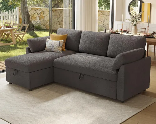 Vista 7 de AMERLIFE Sofa Bed, Sleeper Sofa with Storage Chaise, Convertible Sofa Bed with Pull Out Couch, l Shaped Couch for Living Room, Guest Room, Boucle