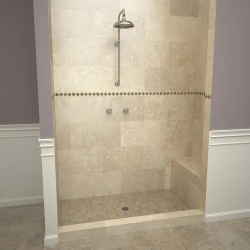 Vista 4 de Tile Redi P3248C-RB32-KIT Plato de Ducha y Banco con Desagüe Central - Base de Ducha de Bordillo Único, Banco, Desagüe de PVC de 2" y Placa