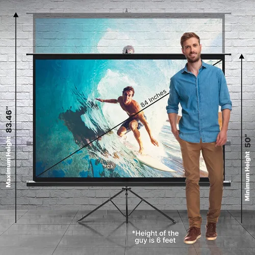 Vista 3 de Pyle Pantalla de proyector portátil de 80 pulgadas con soporte de trípode, pantalla enrollable plegable de configuración rápida con superficie