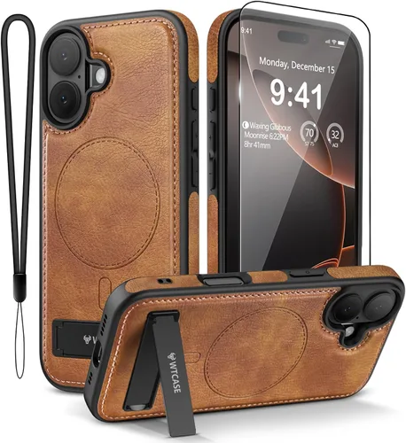 Vista 8 de WTCASE Funda magnética de piel para iPhone 17, soporte invisible integrado [compatible con Magsafe], funda protectora delgada con función atril