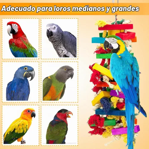 Vista 4 de Juguetes para pájaros de madera natural extra grandes para guacamayos, gris