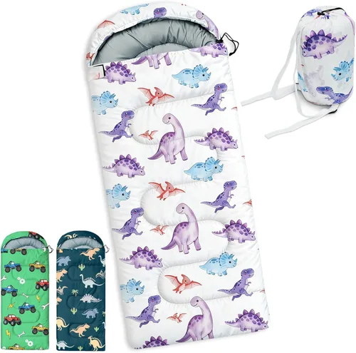 Vista 12 de Sacos de dormir para niños - Sacos de dormir para acampar con bolsa de transporte - Saco de dormir compacto para senderismo, mochilero para 3 Azul