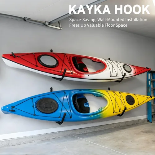 Vista 4 de Kayak Storage Rack Wall Mount, Kayak Hooks, Heavy Duty Garage Storage Hooks Suitable for Hanging Ladders, Bikes, Kayak