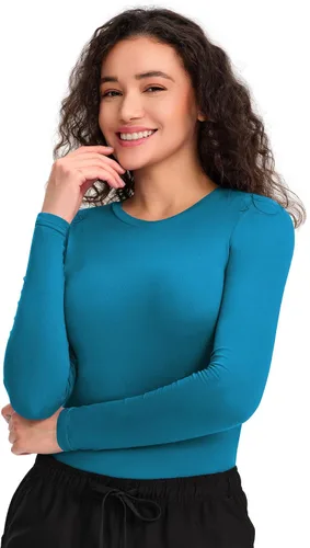 Vista 24 de COZYFIT Camisetas de Scrub de Manga Larga para Mujer - Camiseta Cómoda para Usar Debajo del Uniforme Blanco