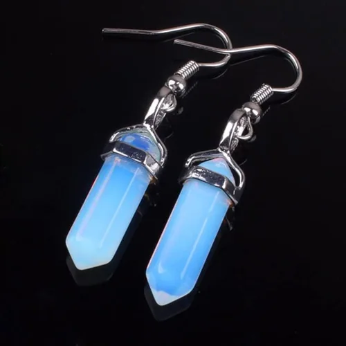 Vista 5 de Pendientes de ágata negra con columna hexagonal de cristal curativo natural, aretes colgantes de piedra amatista, joyería para mujer 2892E