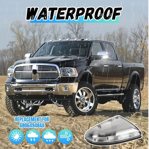 Vista 3 de ECOTRIC Luz de Charco de Señal de Giro del Espejo Izquierdo Compatible con Dodge Ram 1500 2009-2013 y 2500 2010-2013 LH Cubierta de Carcasa