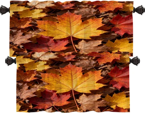 Vista 105 de Shrahala Orange Autumn Autumn Blackout Curtain Tiers, Fall Kitchen Valance Light Blocking Tier Drapes with Rod Pocket, 2 Pack 26 X 24 in