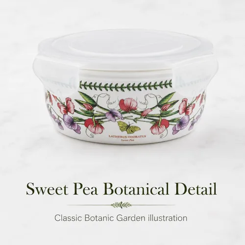 Vista 4 de Portmeirion Botanic Garden - Contenedor redondo de almacenamiento de 6.5 pulgadas con tapa, diseño floral, tapa hermética y con cierre a presión