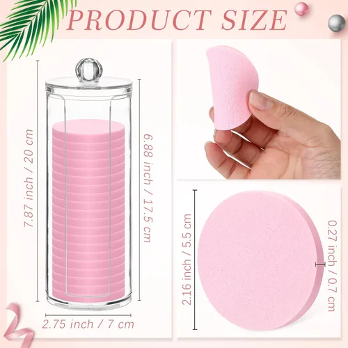 Vista 2 de Dandat 20 esponjas redondas de maquillaje con recipiente acrílico, esponja cosmética compacta, almohadilla de espuma redonda, maquillaje facial