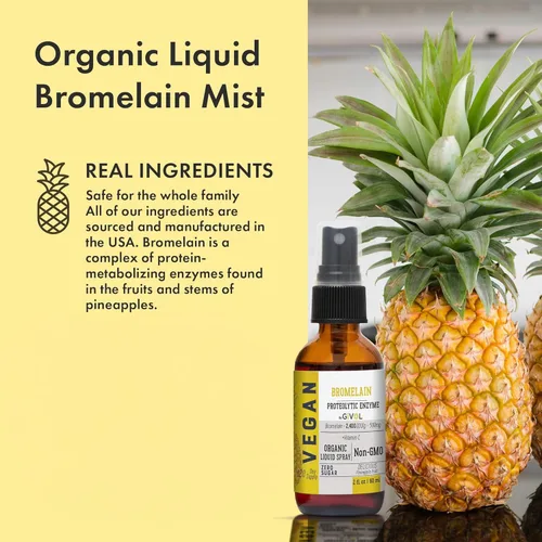 Vista 2 de Bromelain Mist líquido en aerosol, sin azúcar, fabricado en Estados Unidos, 2 onzas líquidas
