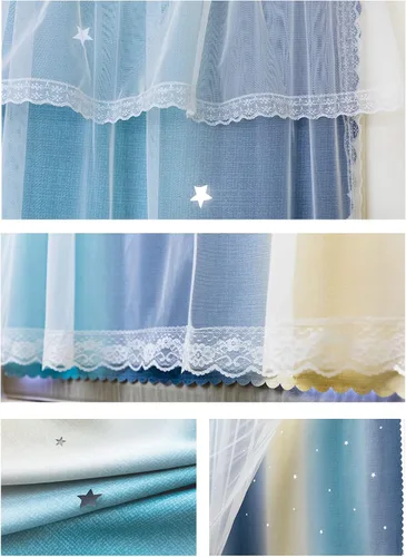 Vista 3 de Cortinas autoadhesivas para ventana de dormitorio, sin varilla, con recorte adhesivo, cortinas de estrellas para habitación de niñas, guardería