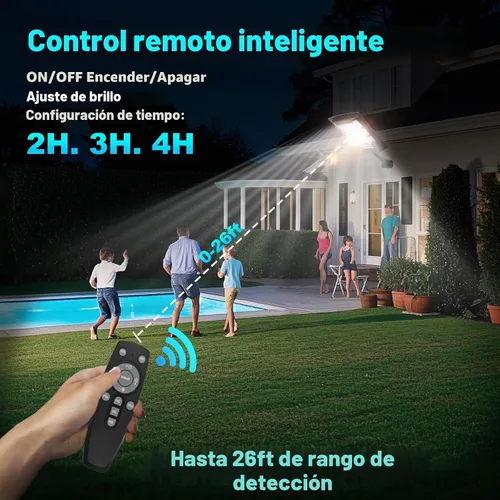 Vista 3 de Paquete de 2 luces solares de calle de inducción impermeables para exteriores, 6500 K, foco de seguridad con sensor de movimiento de control remoto