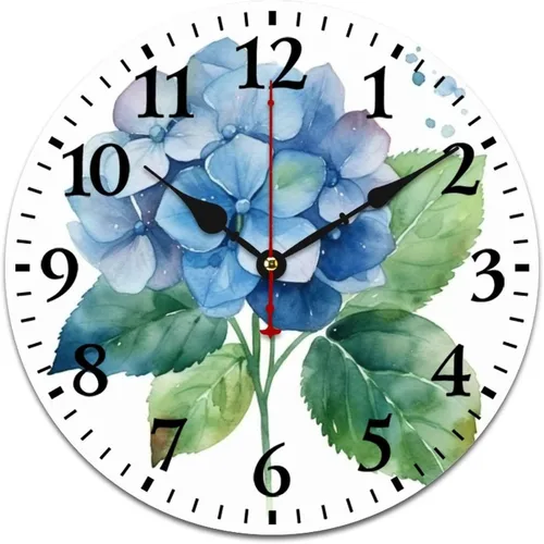 Vista 16 de Reloj de pared de madera de 10 pulgadas, acuarela, rústico, eucalipto, reloj de pared de madera rústica, cuarzo, sin tictac, número arábigo, hoja