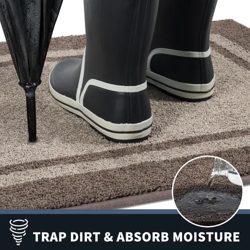 Vista 5 de PURRUGS Tapete para puerta con atrapamiento de suciedad, 20 x 32 pulgadas, antideslizante, lavable a máquina, tapete de entrada, tapete para puerta
