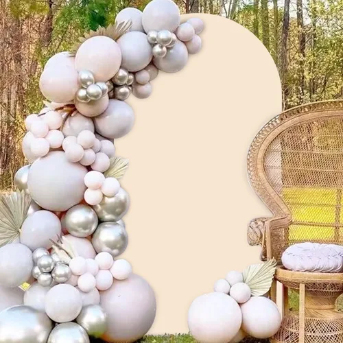 Vista 8 de Cubierta de arco de boda ajustable de elastano, fundas de soporte arqueadas beige, telón de fondo elástico, cubierta de arco de tela de 6.6 pies
