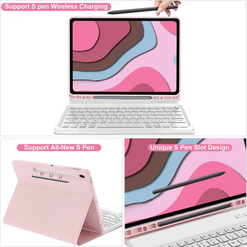Vista 4 de Funda de teclado para Samsung Galaxy Tab S7 FE (5G)/S8 Plus/S7 Plus de 12.4 pulgadas Teclado Bluetooth magnético desmontable Funda protectora