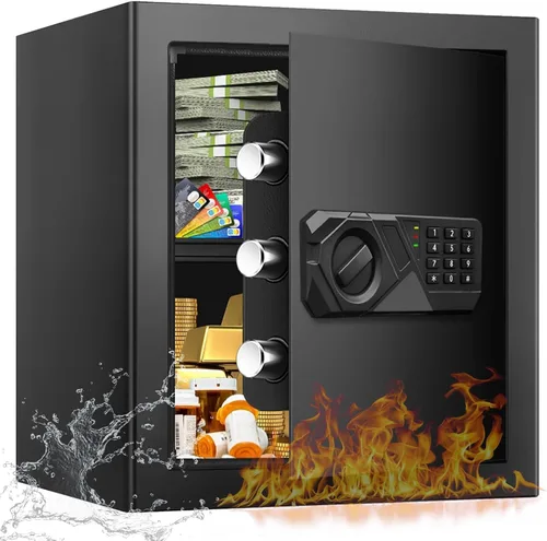 Vista 10 de Caja fuerte pequeña de 1.2 pies cúbicos ignífuga e impermeable para uso doméstico, caja de seguridad digital para el hogar con teclado programable