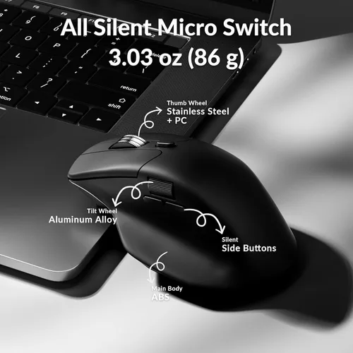 Vista 9 de Keychron M6 All Silent Wireless Gaming Optical Mouse, Tri-Mode 2.4 GHz/Bluetooth 5.3/Wired, PixArt 3395 Sensor, 26000 DPI, Ergonomic Lightweight