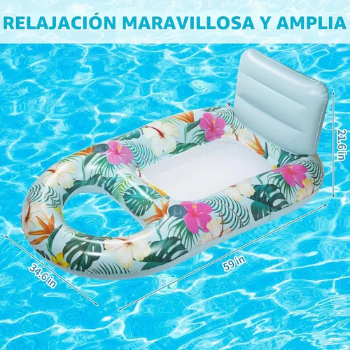 Vista 7 de Inflatable Pool Floats Adult - Pool Floaties Pool Lounger Raft for Adults Heavy Duty Water Pool Float with Cup Holder Backrest Swimming Pool