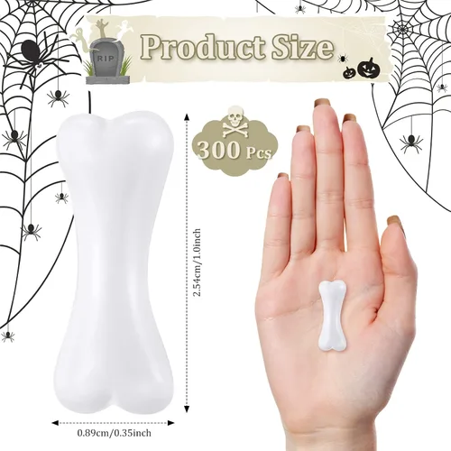 Vista 2 de 300 piezas de mini huesos de esqueleto de Halloween de plástico blanco falsos pequeños huesos humanos de las cavernas en miniatura
