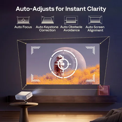 Vista 7 de Aurzen EAZZE - Proyector inteligente compatible con Google TV D1G 4K con WiFi y Bluetooth, enfoque automático y Keystone, Dolby Audio, Zoom