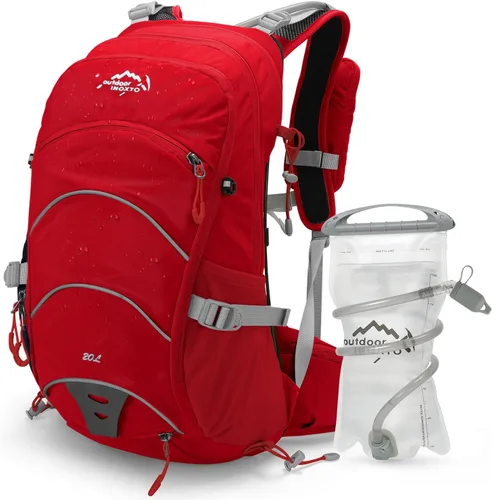 Vista 7 de IX INOXTO Mochila de hidratación de 20 L, mochila impermeable para senderismo, con bolsa de agua de hidratación de 2 litros y cubierta de lluvia