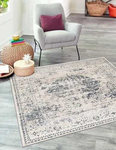 Vista 12 de Unique Loom Chateau Collection - Alfombra de área - Hoover (2' 2" x 3' 1" rectangular, azul oscuro/beige)