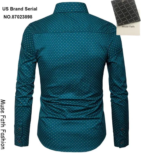 Vista 2 de MUSE FATH Camisa de vestir casual de manga larga de algodón estampado para hombre