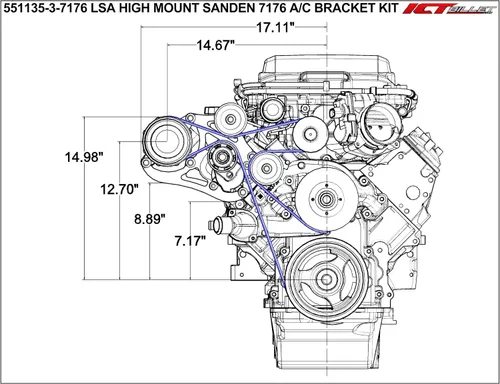 Vista 4 de LSA Supercharger High Mount A/C Sanden 7176 Kit de soporte de compresor CTS-V ZL1 SD7