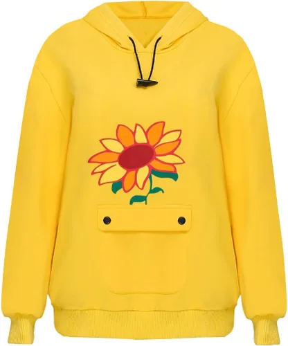 Vista 2 de FirstCos Wonder Egg Priority Ohto Ai - Sudaderas con capucha de anime con cordón y diseño de girasoles amarillos