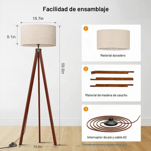 Vista 9 de LEPOWER Lámpara de pie trípode de madera, lámpara de pie de mediados de siglo, luz de estudio de diseño moderno para sala de estar, dormitorio, sala