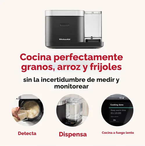 Vista 2 de Olla para granos y arroz KitchenAid de 8 tazas con báscula integrada de detección automática + tanque de agua, KGC3155, negro mate