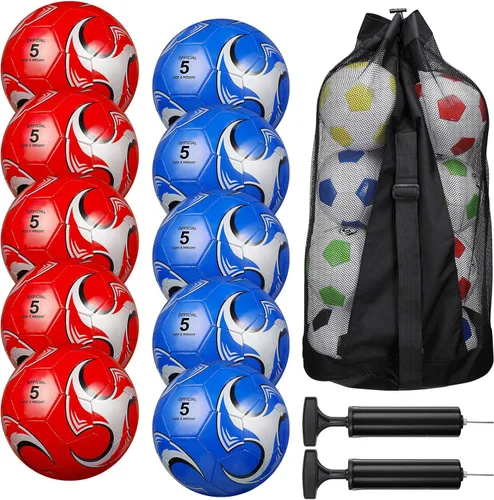 Vista 10 de Libima 13 Piezas Pelotas de Fútbol a Granel 10 Piezas Pelota de Fútbol Oficial con 2 Bombas y Bolsa de Transporte Entrenamiento Interior y Exterior