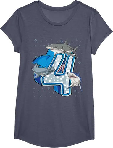 Vista 18 de Camiseta de 4.º cumpleaños para niños de 4 años con diseño de tiburón oceánico Negro