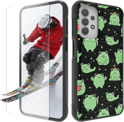 Vista 14 de Funda para Samsung Galaxy A13/A04/A04S/A23/A32 5G con protector de pantalla, parte trasera texturizada de policarbonato duro, diseño de flores