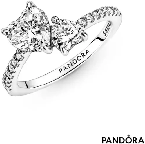 Vista 4 de PANDORA Anillo brillante de doble corazón, talla 50, Cobre, plata de ley, circonita, Zirconia cúbica