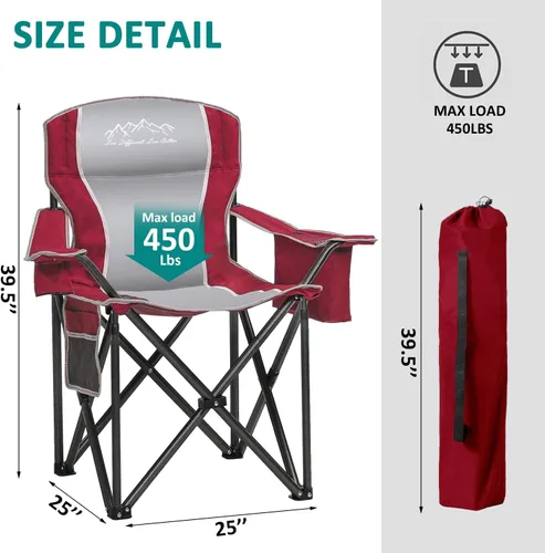 Vista 2 de 2 sillas plegables para camping, portátil, para exteriores, resistentes, acolchadas, silla de césped con soporte para tazas, bolsillo de Rojo-algodón