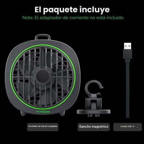 Vista 9 de VIVOSUN AeroWave D4 - Ventilador de clip para tienda de campaña con gancho