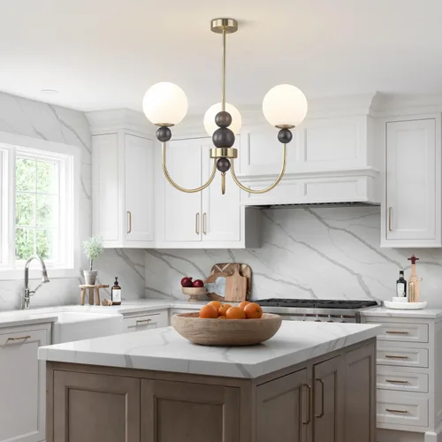 Vista 7 de BOKT Candelabros de cristal con forma de globo de mediados de siglo, moderna lámpara dorada para casa de campo, con barra ajustable, lámpara