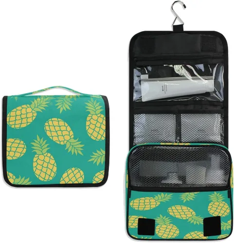 Vista 10 de Neceser colgante con calavera, piña, arco iris, baloncesto, portátil, para viajes, cosméticos, maquillaje, baño, ducha, afeitado, bolsa organizadora
