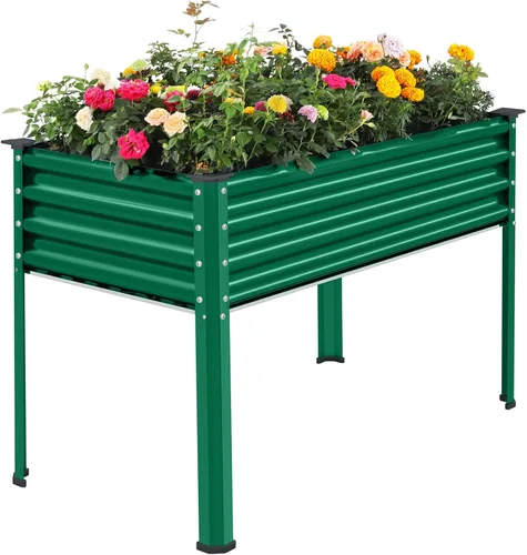 Vista 9 de Land Guard Cama de jardín elevada de metal ovalada galvanizada con patas para verduras (beige)