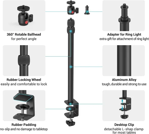 Vista 7 de SMALLRIG Soporte C para cámara, trípode de mesa ajustable de 15 a 35 Soporte de luz de abrazadera C de mesa para cámara web, cámara réflex